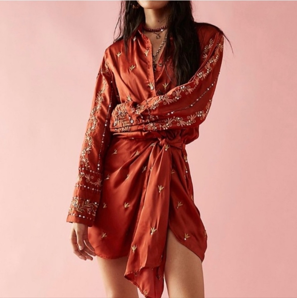 Free People Terracotta Embroidered‎ Dress
